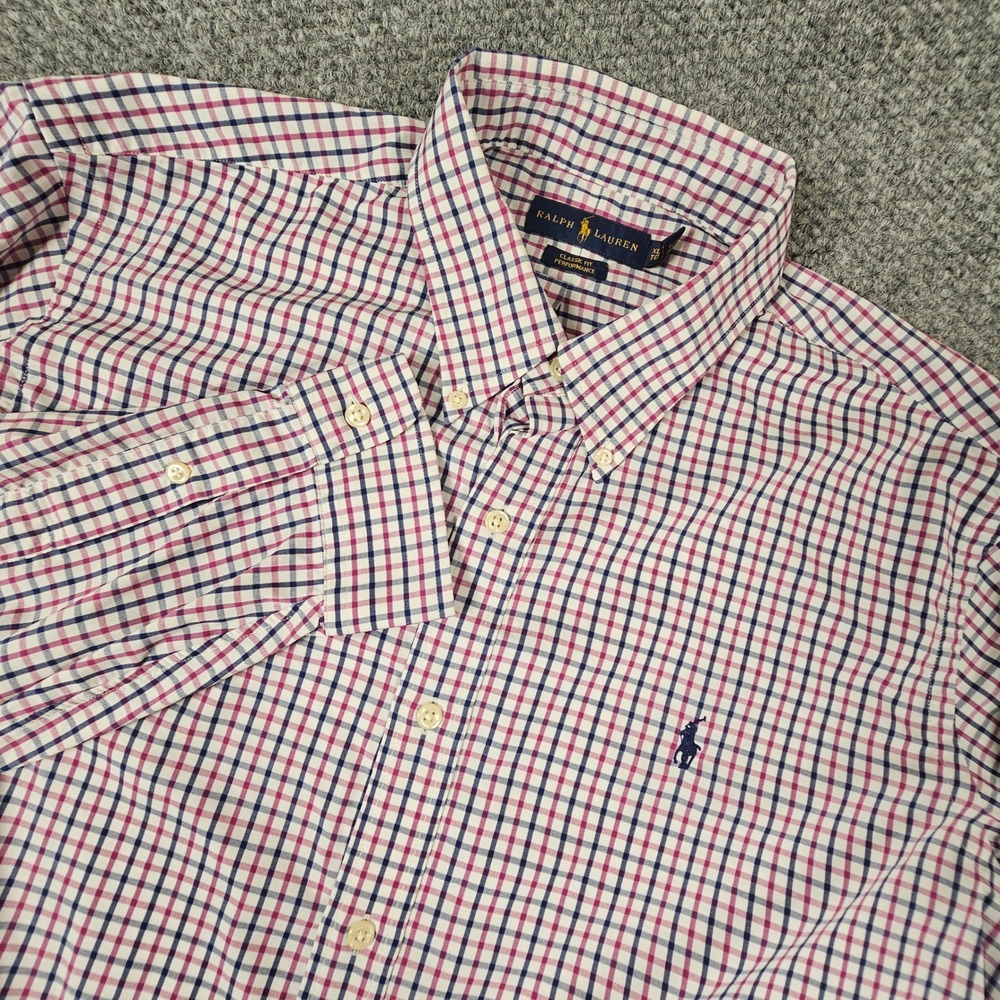 Ralph Lauren Performance Shirt Mens XL Classic Fit Check Button Down Navy Red